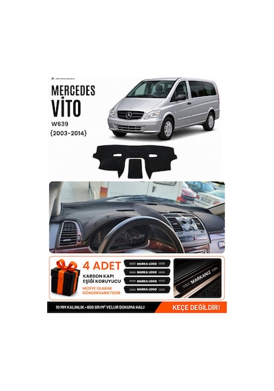 Mercedes Vito W639 2003-2014 Uyumlu Torpido Örtüsü, Torpido Kılıfı - Siyah Gri