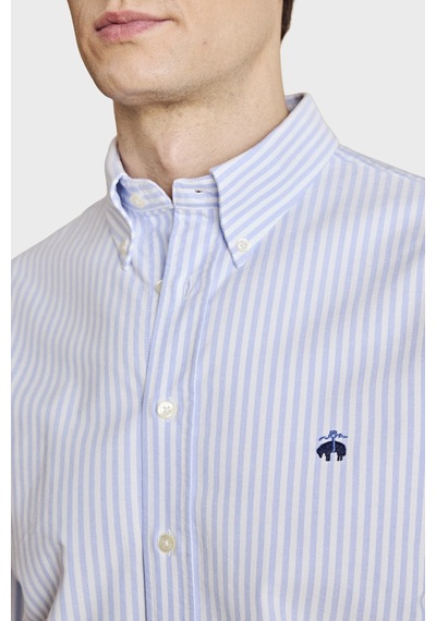 Brooks Brothers Erkek Gömlek Bbss26msh021145 Beyaz Mavi Beyaz - Mavi