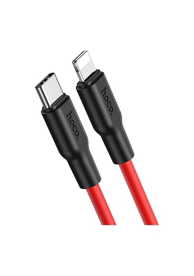 Hoco X21 Plus Pd 20w Type-c To Apple iPhone Uyumlu Lightning Silikon Hızlı Şarj Ve Data Kablosu- 5775 Siyah-kırmızı