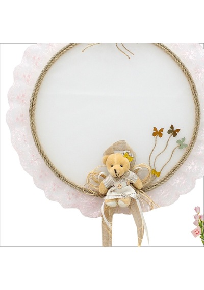 Süslebabypartystore Güpürlü Ve Ayıcıklı 37Cm Kasnak Kapı Süsü - Pembe