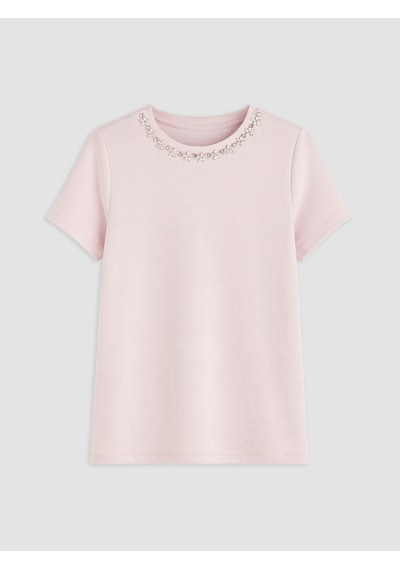 Lcw Everyday Pembe Bisiklet Yaka Taşlı Kadın Tişört