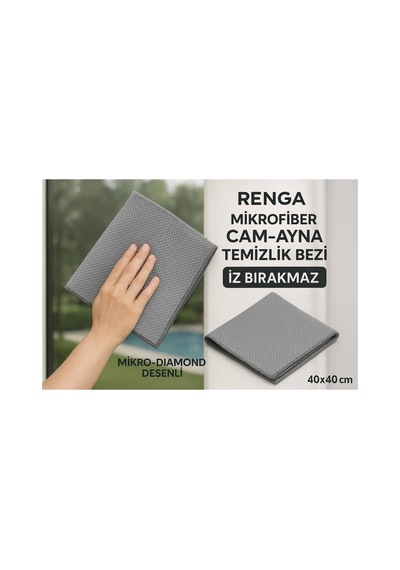 Gri Renga Mikrofiber Cam - Ayna Temizlik Bezi 40x40 Cm İz Bırakmaz / Mikro Baklava Desenli