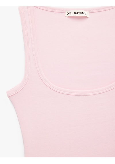 Koton Modal Karışımlı Slim Fit Kare Yaka Kolsuz Bluz Pembe 6sal30332ık Gül