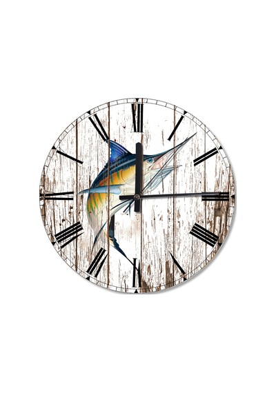 Eskimiş Ahşap Zeminde Kılıç Balığı Analog Duvar Saati (407626540)