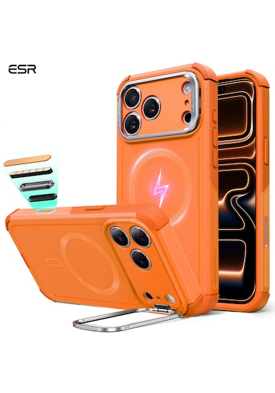 Esr Apple Uyumlu iPhone 17 Pro Max Cyber Tough Magsafe Stantlı Kılıf Turuncu Turuncu