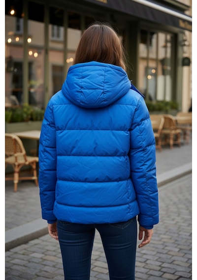 Famoda Kapüşonlu Yağmur Ve Rüzgar Geçirmez Oversize Kadın Mont Mavi