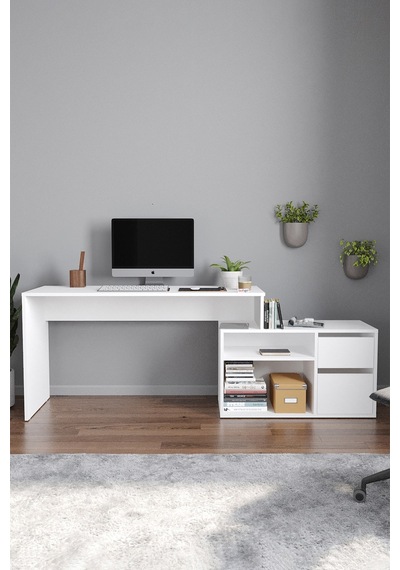 Çalışma Masası Fonksiyonel Çalışma Masası Ofis Masası Beyaz Beyaz