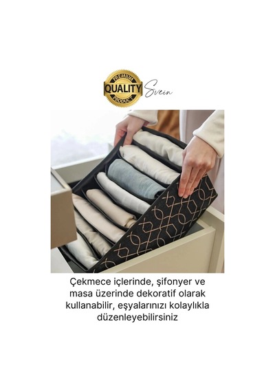 Çok Amaçlı Siyah 8 Gözlü Çekmece Dolap İçi Düzenleyici Organizer Büyük Large Boy Tshirt El Havlusu Çok Renkli