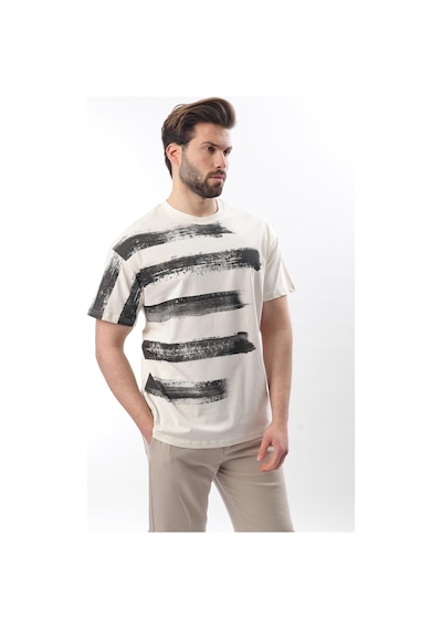 Madmext Ekru Baskılı Regular Fit Erkek T-shirt E7107 Ekru