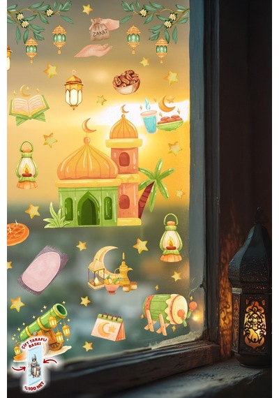 Çift Taraflı Ramazan Cam Sticker Seti Çocuklar İçin Eğitici Ramazan Pencere Süsü Ve Cam Dekoru Dijital Baskı