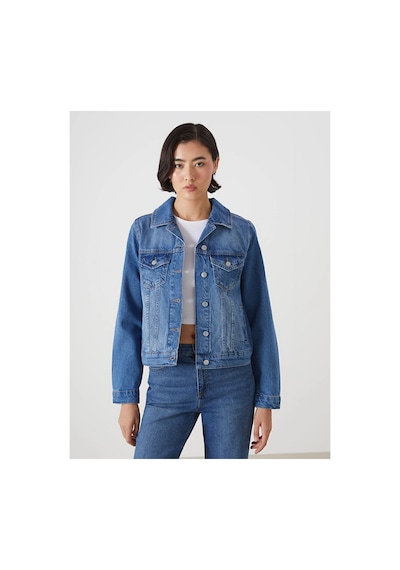 LC Waikiki Gomlek Yaka Kadin Jean Ceket Mıd Indıgo Rodeo