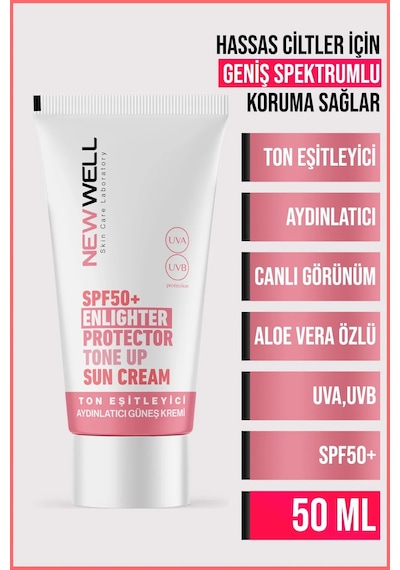New Well Ton Eşitleyici ve Aydınlatıcı Pembe Yüz Güneş Kremi SPF50+ 50 ML