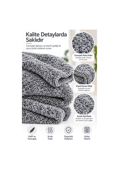 Tek Kişilik Peluş Tv Diz Battaniyesi 100x175 Cm Gri