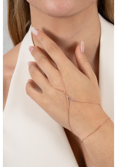 925 Ayar Gümüş Şahmeran Rose Zirkon Taşlı Tutku Şahmeran Barcode Beyaz - Rose Gold
