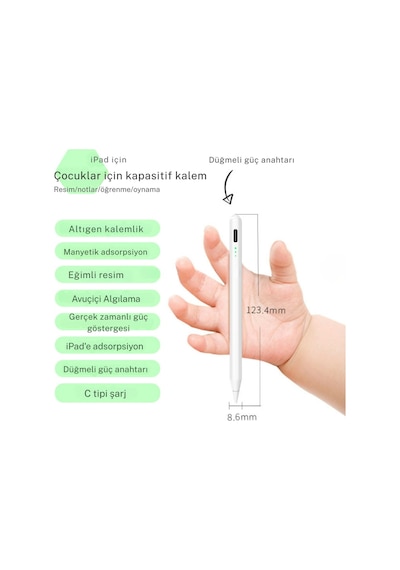 Fuchsia Apple Uyumlu iPad Çocuk Boy Eğime Duyarlı Ve Avuç İçi Reddetmeli Aktif Dokunmatik Tablet Kalemi Pembe
