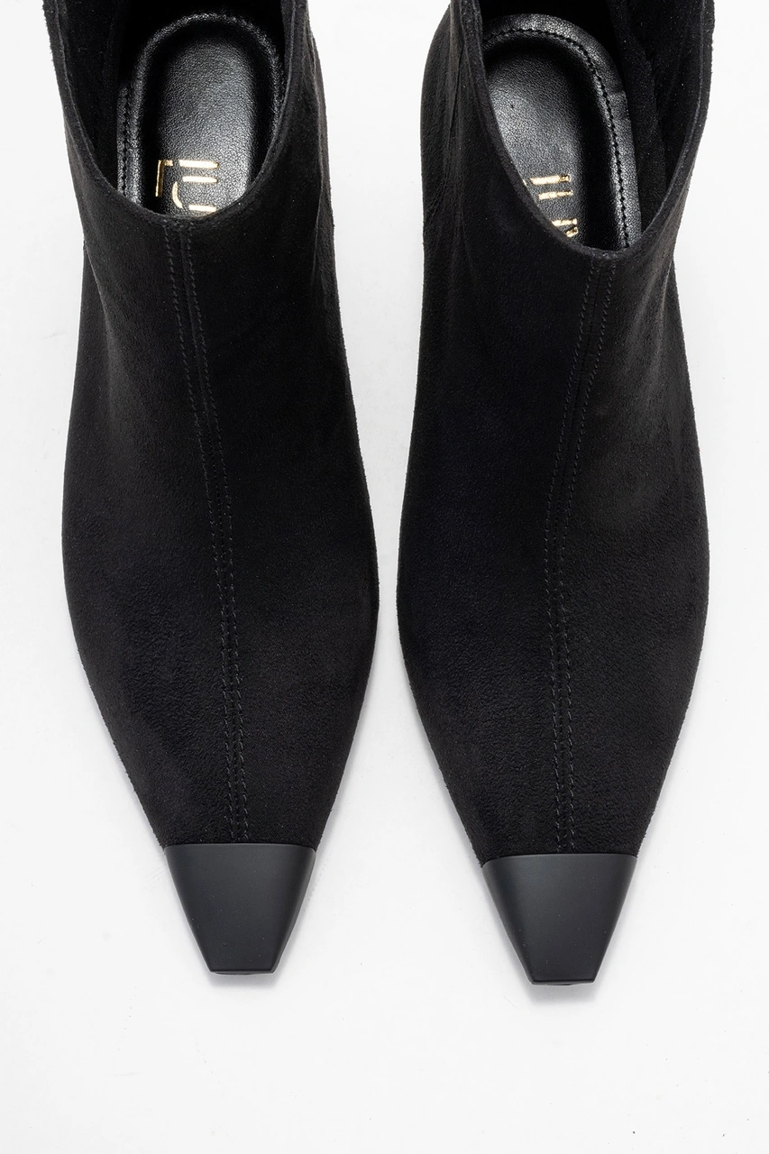 Luvishoes Luvi Shoes Rassel Siyah Süet Mat Burunlu Kadın İnce Topuklu Bot Siyah Süet