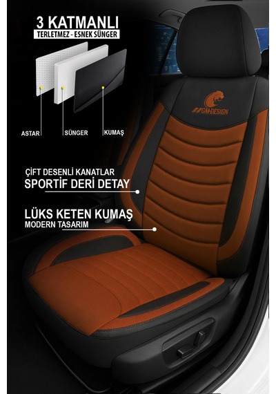 Panther Serisi Keten Kumaş Oto Koltuk Kılıfı Hyundai İ20-i30-accent-blue-era-getz Uyumlu Taba