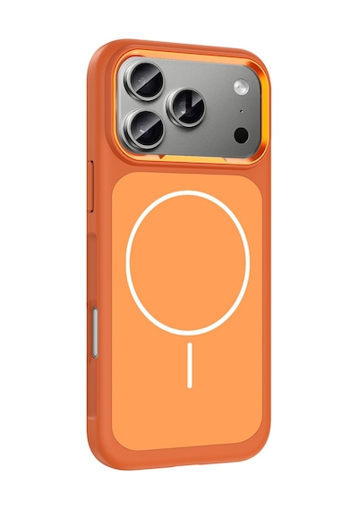 Apple Uyumlu iPhone 17 Pro Max Kılıf M-safe Şarj Özellikli Metal Kamera Çerçeveli Sanremo Silikon Kılıf Turuncu