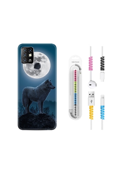 Infinix Hot 10 Kılıf Kablo Koruyuculu Wolf Moon 1857