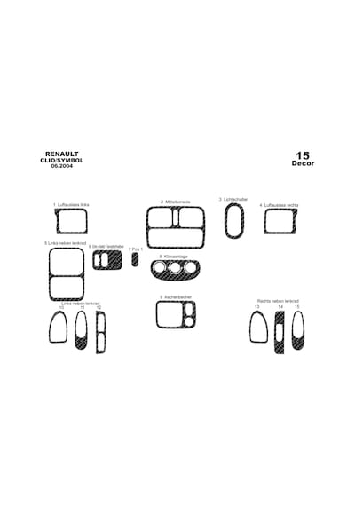Renault Clio Symbol Torpido Kaplama 2004-2008 15 Parça Karbon