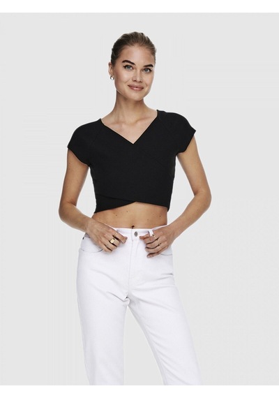 Only Kadın Siyah Short Top Çapraz Crop - 15230889 001