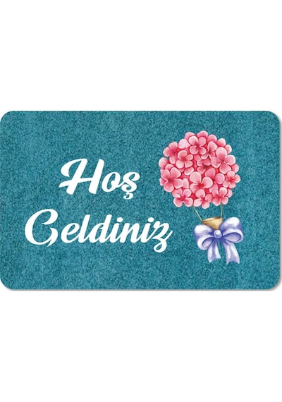 Dijital Baskılı Kapı Önü Paspas Hoşgeldiniz Yazılı Çiçek Desenıç Ve Dış Kapı Paspası Yıkanabilir Kahverengi
