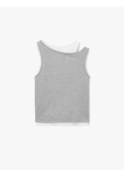Koton Kaşkorse Pamuklu İkili Katmanlı Kolsuz Halter Yaka Bluz Gri Melanj 6sal30329ık
