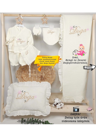 Gros Shop Yeni Doğan %100 Pamuk Müslin Hastane Çıkış Mevlüt Seti-takı Yastı Ekru