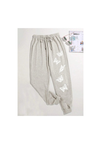 Tarzsokak Butterfly Print Tie Waist 4 Mevsim Eşofman Bej