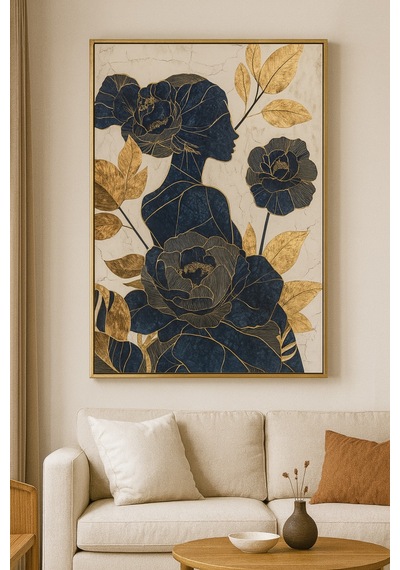 İçimde Açan Çiçekler - Gerçek Cama Baskı Gold Alüminyum Metal Çerçeveli Tekli Modern Tablo