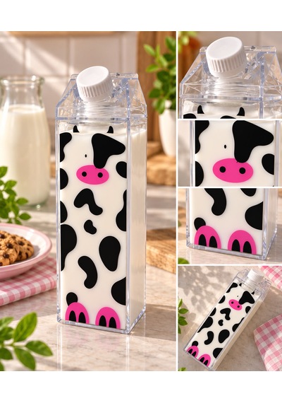 İnek Desenli Sütlük Dekoratif Buzdolabı Süt Kabı 500 Ml Çok Renkli