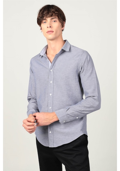 Tudors Slim Fit Dar Kesim Oxford Spor Erkek Gömlek-13419 Mavi
