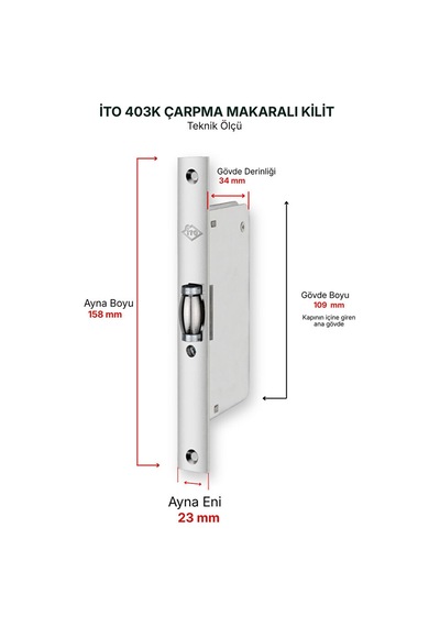 İto Kilit 403k Alüminyum Ve Pvc Uyumlu Makaralı Çarpma Gömme Kapı Kilidi