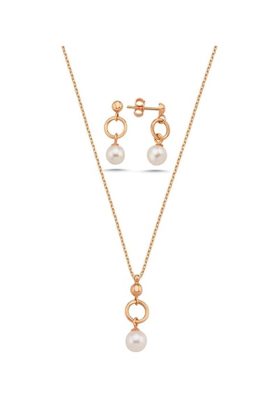 7,5 Mm Halka Doğal İnci Küpe Kolye İkili Set