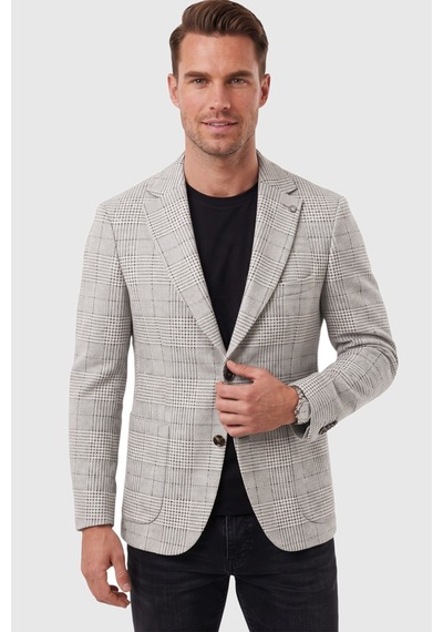 Rizzup Erkek Slim Fit Ekose Gri Blazer Ceket Astarlı Kışlık Şık Spor Ceket 2702420