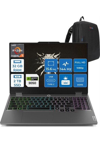 Lenovo LOQ 15ARP9 83JC000QTRP10 R5-7235HS 32 GB 2 TB SSD 6 GB RTX3050 15.6" W11P Dizüstü Bilgisayar + Zetta Çanta