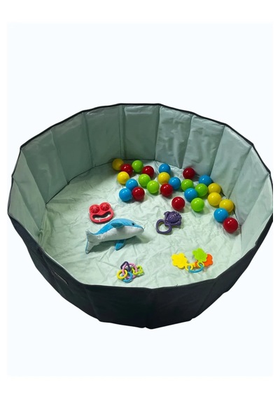 Oyun Top Havuzu 90 Cm Yükseklik 35 Cm Oyuncak Oyun Alanı Silinebilir Kumaş Gri Yeşil 25 Toplu