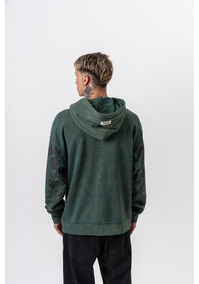 Respire Erkek Root Deep Baskılı Yıkamalı Kapüşonlu Oversize Hoodie Yeşil