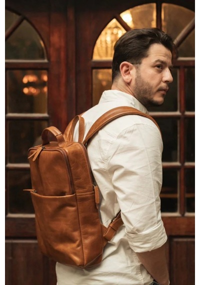 Ryoko Soho Urbanist Slim Full Grain Deri Unisex Sırt Çantası Kahverengi 1