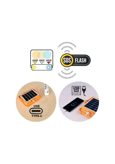 Horoz Turbo 200w Taşınabilir Solar Şarjlı Led Prejektör 3000k-4000k-6400k Fonksiyonlu Çok Renkli