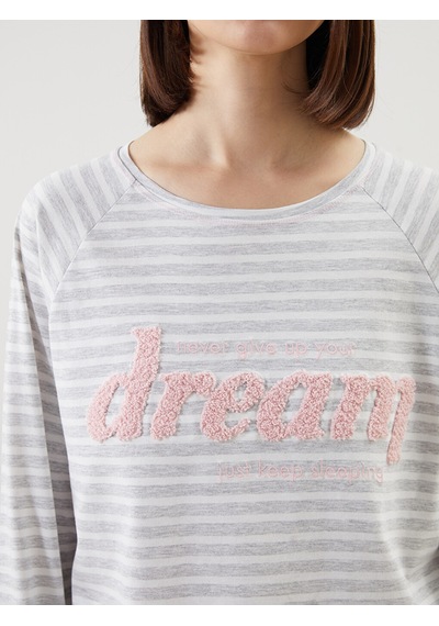 Lcw Dream Gri Bisiklet Yaka Çizgili Kadın Pijama Takımı