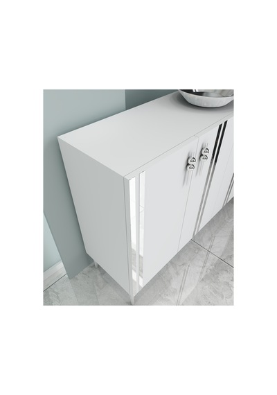 Pars 120 Cm Konsol, Tv Ünitesi, Çok Amaçlı Dolap - Beyaz-gümüş Çok Renkli
