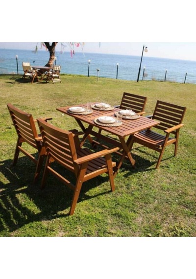 Heybeli Ahşap Katlanabilir Bahçe Seti: 80X140 Masa + 4 Sandalye Krem Heybeli Ahşap Katlanabilir Bahçe Seti: 80X140 Masa + 4 Sandalye Krem