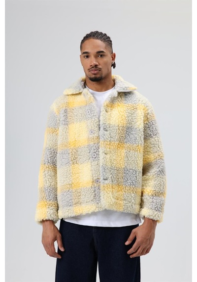 Vamos Oversize Peluş Ekose Ceket Sarı