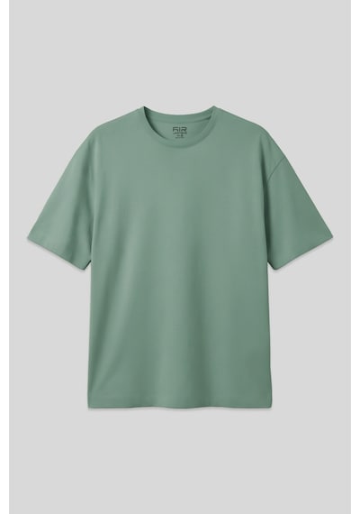 Air Jones Açık Yeşil %100 Pamuk Kalın Yumuşak Dokulu Oversize Fit Basic Erkek T-shirt - 88353 Camel