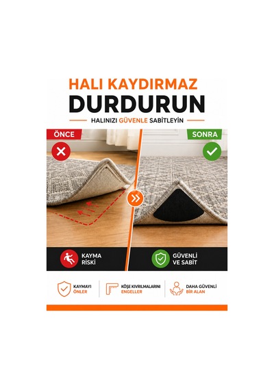 10'lu Halı Kaydırmaz Bandı Çift Taraflı Yapışkanlı Kaymaz Halı Sabitleyici Köşe Bandı Paspas Ve Kilim Sabitleme Pedi