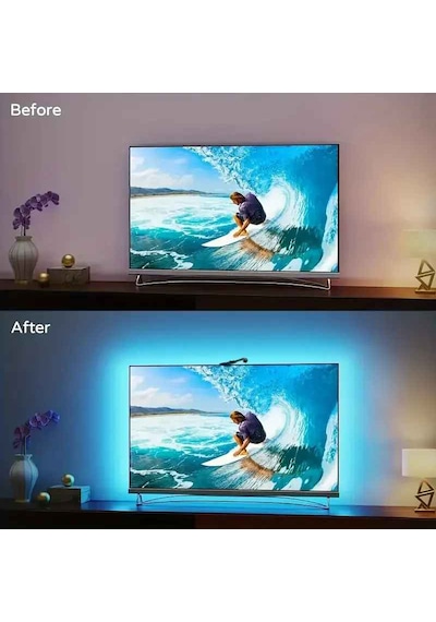 Monozone Ambiligt Rgb Tv Arkası Şerit Aydınlatmalı Uygulama Kumanda Kontrolü Sese Duyarlı 5metre