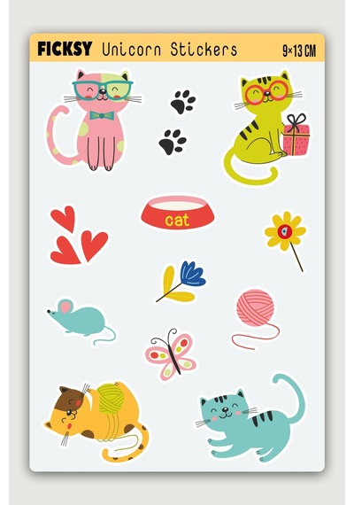 Sevimli Yavru Kedi Sticker Seti - 12 Adet Etiket Çıkartma Diğer