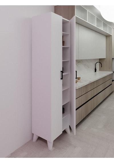 8 Raflı 2 Kapaklı 16r Mutfak Dolabı Banyo Dolabı Çok Amaçlı Dolap Beyaz Beyaz
