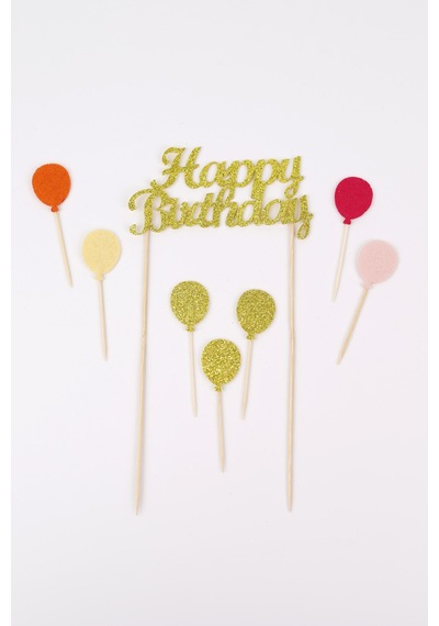 Altın Happy Birthday Balon Pasta Süsü